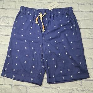 NWT Boisouey Men's Linen Shorts Navy Casual Beach Pineapple Cuffed sz Large